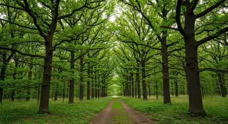Majestic Trees and Scenic Nature Landscapes in All Seasons with Fantasy and Neon Light Concepts.