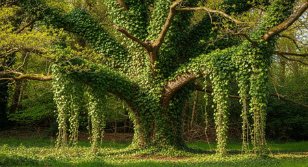 Majestic Trees and Scenic Nature Landscapes in All Seasons with Fantasy and Neon Light Concepts.