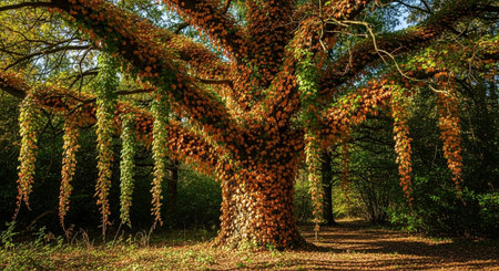 Majestic Trees and Scenic Nature Landscapes in All Seasons with Fantasy and Neon Light Concepts.