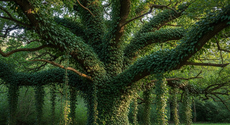 Majestic Trees and Scenic Nature Landscapes in All Seasons with Fantasy and Neon Light Concepts.
