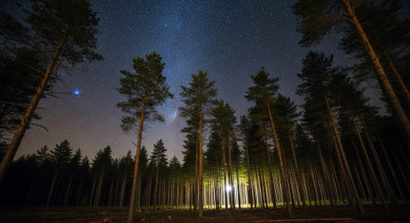 Majestic Trees and Scenic Nature Landscapes in All Seasons with Fantasy and Neon Light Concepts.の写真素材