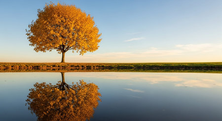 Majestic Trees and Scenic Nature Landscapes in All Seasons with Fantasy and Neon Light Concepts.の写真素材