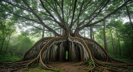 Majestic Trees and Scenic Nature Landscapes in All Seasons with Fantasy and Neon Light Concepts.