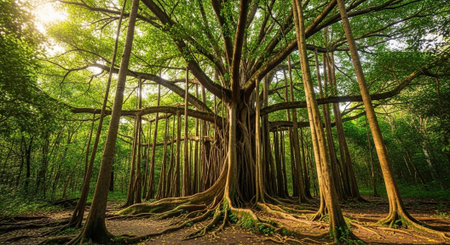 Majestic Trees and Scenic Nature Landscapes in All Seasons with Fantasy and Neon Light Concepts.
