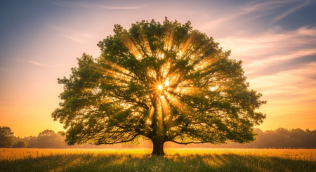Majestic Trees and Scenic Nature Landscapes in All Seasons with Fantasy and Neon Light Concepts.
