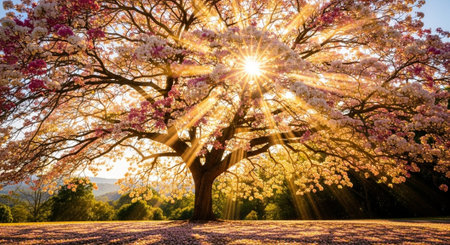 Majestic Trees and Scenic Nature Landscapes in All Seasons with Fantasy and Neon Light Concepts.