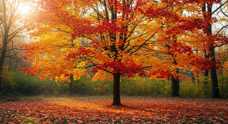 Majestic Trees and Scenic Nature Landscapes in All Seasons with Fantasy and Neon Light Concepts.