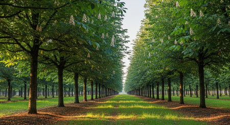 Majestic Trees and Scenic Nature Landscapes in All Seasons with Fantasy and Neon Light Concepts.の写真素材