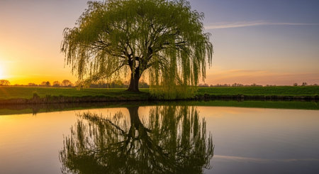 Majestic Trees and Scenic Nature Landscapes in All Seasons with Fantasy and Neon Light Concepts.