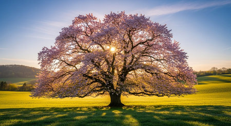 Majestic Trees and Scenic Nature Landscapes in All Seasons with Fantasy and Neon Light Concepts.の写真素材