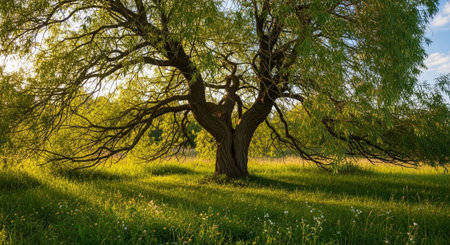 Majestic Trees and Scenic Nature Landscapes in All Seasons with Fantasy and Neon Light Concepts.