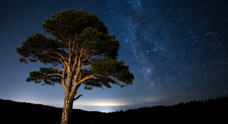 Majestic Trees and Scenic Nature Landscapes in All Seasons with Fantasy and Neon Light Concepts.