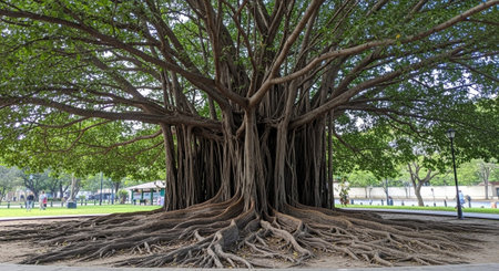 Majestic Trees and Scenic Nature Landscapes in All Seasons with Fantasy and Neon Light Concepts.の写真素材