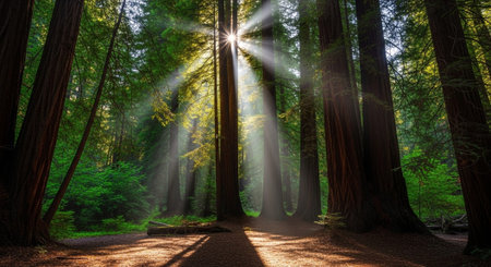 Majestic Trees and Scenic Nature Landscapes in All Seasons with Fantasy and Neon Light Concepts.