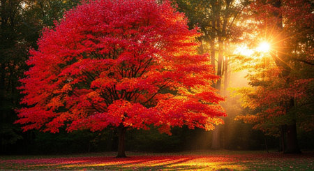 Majestic Trees and Scenic Nature Landscapes in All Seasons with Fantasy and Neon Light Concepts.の写真素材