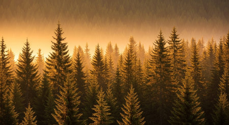 Majestic Trees and Scenic Nature Landscapes in All Seasons with Fantasy and Neon Light Concepts.の写真素材