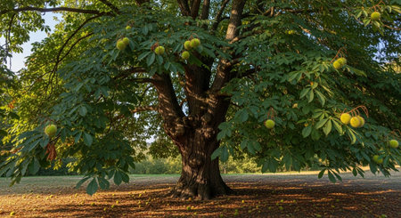 Majestic Trees and Scenic Nature Landscapes in All Seasons with Fantasy and Neon Light Concepts.の写真素材