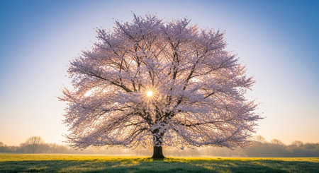 Majestic Trees and Scenic Nature Landscapes in All Seasons with Fantasy and Neon Light Concepts.の写真素材