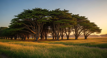 Majestic Trees and Scenic Nature Landscapes in All Seasons with Fantasy and Neon Light Concepts.の写真素材