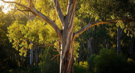 Majestic Trees and Scenic Nature Landscapes in All Seasons with Fantasy and Neon Light Concepts.