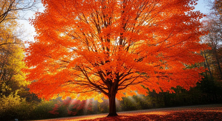 Majestic Trees and Scenic Nature Landscapes in All Seasons with Fantasy and Neon Light Concepts.