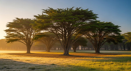 Majestic Trees and Scenic Nature Landscapes in All Seasons with Fantasy and Neon Light Concepts.