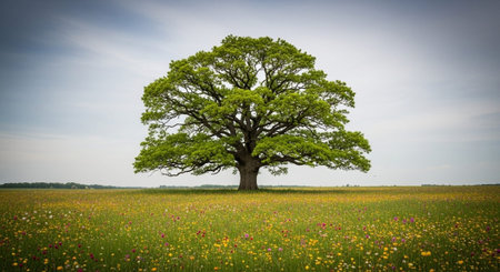 Majestic Trees and Scenic Nature Landscapes in All Seasons with Fantasy and Neon Light Concepts.