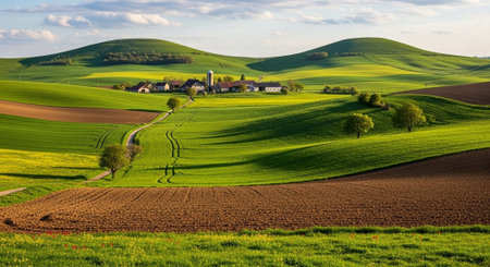 Organic Healthy Food, Fresh Fruits and Vegetables, Farm Animals and Scenic Countryside Landscape Collection.の写真素材