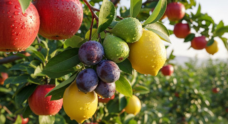Organic Healthy Food, Fresh Fruits and Vegetables, Farm Animals and Scenic Countryside Landscape...