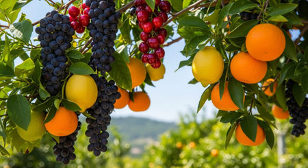 Organic Healthy Food, Fresh Fruits and Vegetables, Farm Animals and Scenic Countryside Landscape Collection.の写真素材