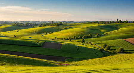 Organic Healthy Food, Fresh Fruits and Vegetables, Farm Animals and Scenic Countryside Landscape...