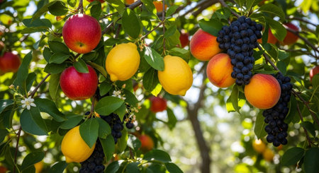 Organic Healthy Food, Fresh Fruits and Vegetables, Farm Animals and Scenic Countryside Landscape Collection.の写真素材