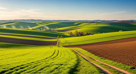 Organic Healthy Food, Fresh Fruits and Vegetables, Farm Animals and Scenic Countryside Landscape...