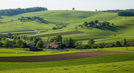 Organic Healthy Food, Fresh Fruits and Vegetables, Farm Animals and Scenic Countryside Landscape Collection.の写真素材