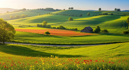 Organic Healthy Food, Fresh Fruits and Vegetables, Farm Animals and Scenic Countryside Landscape...