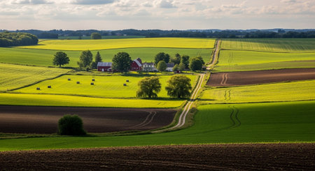Organic Healthy Food, Fresh Fruits and Vegetables, Farm Animals and Scenic Countryside Landscape...