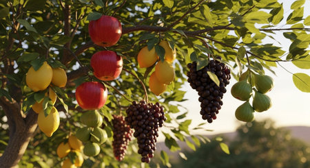 Organic Healthy Food, Fresh Fruits and Vegetables, Farm Animals and Scenic Countryside Landscape Collection.の写真素材