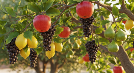 Organic Healthy Food, Fresh Fruits and Vegetables, Farm Animals and Scenic Countryside Landscape Collection.の写真素材