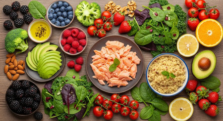 Organic Healthy Food, Fresh Fruits and Vegetables, Farm Animals and Scenic Countryside Landscape...