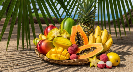 Fresh Ripe Fruits Isolated on Natural Background â Healthy Organic Tropical Fruit.の写真素材