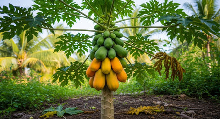 Fresh Ripe Fruits Isolated on Natural Background â Healthy Organic Tropical Fruit.の写真素材