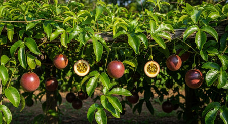 Fresh Ripe Fruits Isolated on Natural Background â Healthy Organic Tropical Fruit.の写真素材