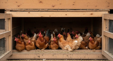 Traditional Farm Animals Grazing in Green Pasture at Sunset, Rural Countryside Landscape.の写真素材