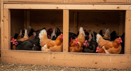 Traditional Farm Animals Grazing in Green Pasture at Sunset, Rural Countryside Landscape.の写真素材