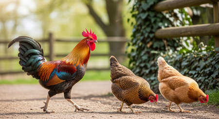 Traditional Farm Animals Grazing in Green Pasture at Sunset, Rural Countryside Landscape.の写真素材