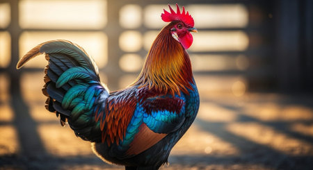Traditional Farm Animals Grazing in Green Pasture at Sunset, Rural Countryside Landscape.の写真素材