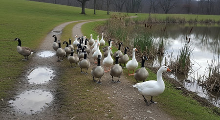 Traditional Farm Animals Grazing in Green Pasture at Sunset, Rural Countryside Landscape.の写真素材