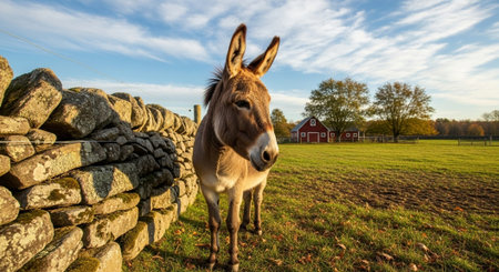 Traditional Farm Animals Grazing in Green Pasture at Sunset, Rural Countryside Landscape.