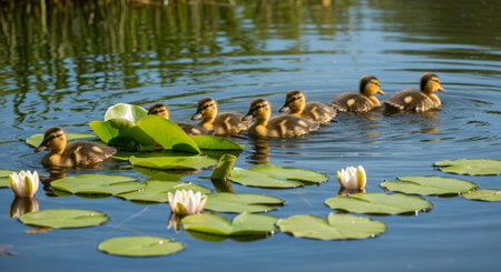 Traditional Farm Animals Grazing in Green Pasture at Sunset, Rural Countryside Landscape.の写真素材