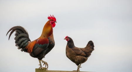 Traditional Farm Animals Grazing in Green Pasture at Sunset, Rural Countryside Landscape.の写真素材